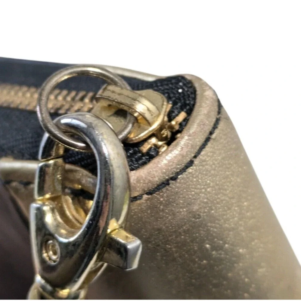 Fossil Sydney Wallet Black Metallic Gold Leather Wristlet Accordion Clutch